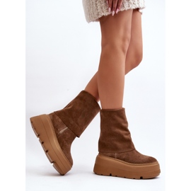 Bottines Zazoo 3410 en daim pour femmes sur une plateforme massive en chameau brun 6