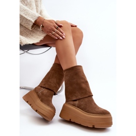 Bottines Zazoo 3410 en daim pour femmes sur une plateforme massive en chameau brun 7