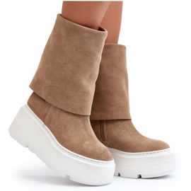 Zazoo 3410 Bottines en daim pour femme sur une plateforme massive, beige 9