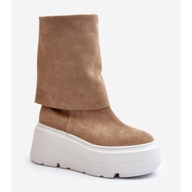 Zazoo 3410 Bottines en daim pour femme sur une plateforme massive, beige 1