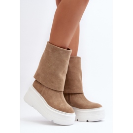 Zazoo 3410 Bottines en daim pour femme sur une plateforme massive, beige 2