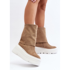 Zazoo 3410 Bottines en daim pour femme sur une plateforme massive, beige 3