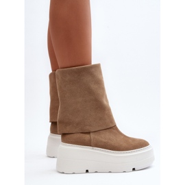 Zazoo 3410 Bottines en daim pour femme sur une plateforme massive, beige 6