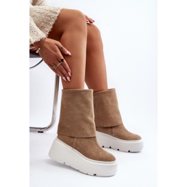 Zazoo 3410 Bottines en daim pour femme sur une plateforme massive, beige 7
