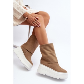 Zazoo 3410 Bottines en daim pour femme sur une plateforme massive, beige 8