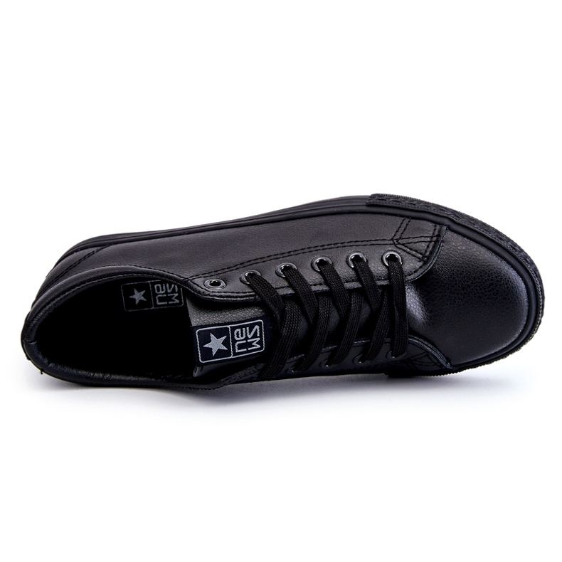 News Les baskets noires classiques liées au cuir féminine 1