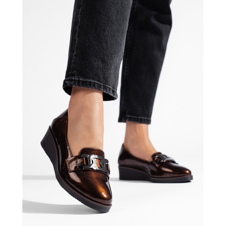 W. Potocki Chaussures femme Potocki en cuir verni à semelle compensée basse brun 1