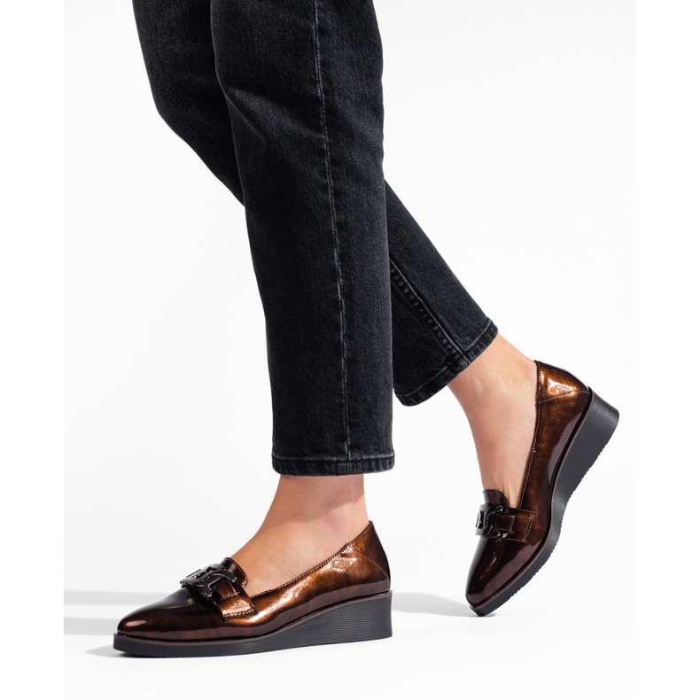 W. Potocki Chaussures femme Potocki en cuir verni à semelle compensée basse brun 2