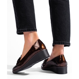 W. Potocki Chaussures femme Potocki en cuir verni à semelle compensée basse brun 3