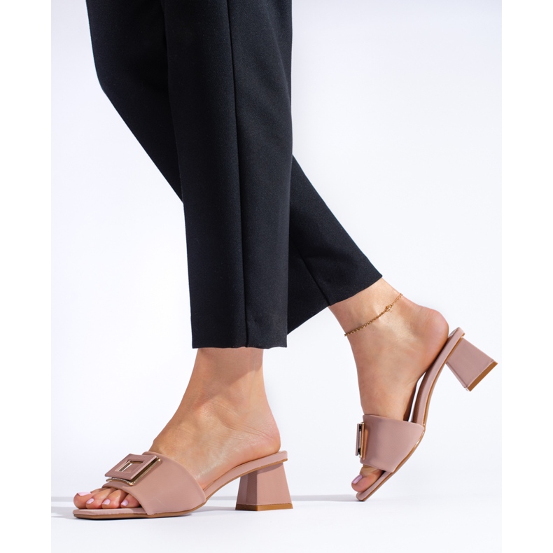 Mules femme en matière sur petit talon Shelovet vieux rose 1 Mules femme en matière sur petit talon Shelovet vieux rose 1