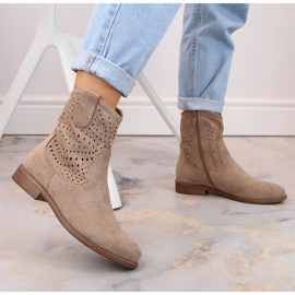 Bottines ajourées femme en daim beige S.Barski HY66-135 5