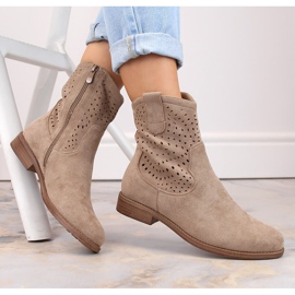 Bottines ajourées femme en daim beige S.Barski HY66-135 4