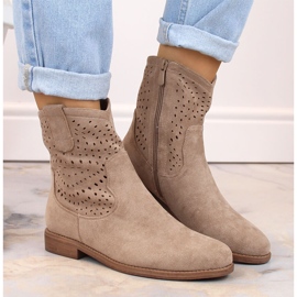 Bottines ajourées femme en daim beige S.Barski HY66-135 6