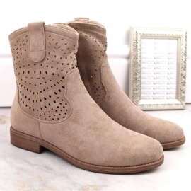 Bottines ajourées femme en daim beige S.Barski HY66-135 2