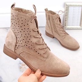 Bottines ajourées en daim femme beige S.Barski HY66-136 1
