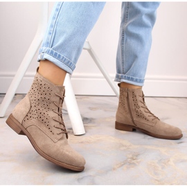 Bottines ajourées en daim femme beige S.Barski HY66-136 4