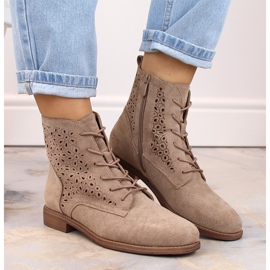 Bottines ajourées en daim femme beige S.Barski HY66-136 5