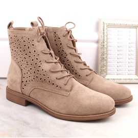 Bottines ajourées en daim femme beige S.Barski HY66-136 2
