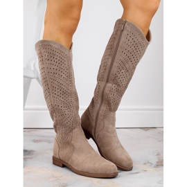 Boots femme ajourées en daim beige S.Barski HY66-150 3
