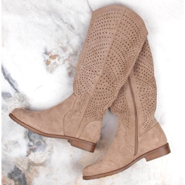 Boots femme ajourées en daim beige S.Barski HY66-150 1