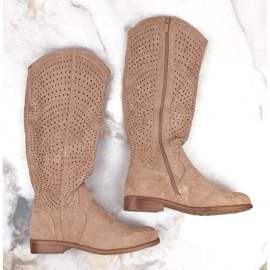 Boots femme ajourées en daim beige S.Barski HY66-150 2