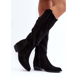 Zazoo 3427 Bottes de cowboy en daim pour femme Noir le noir 4