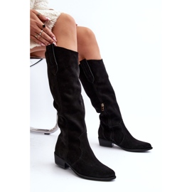 Zazoo 3427 Bottes de cowboy en daim pour femme Noir 1