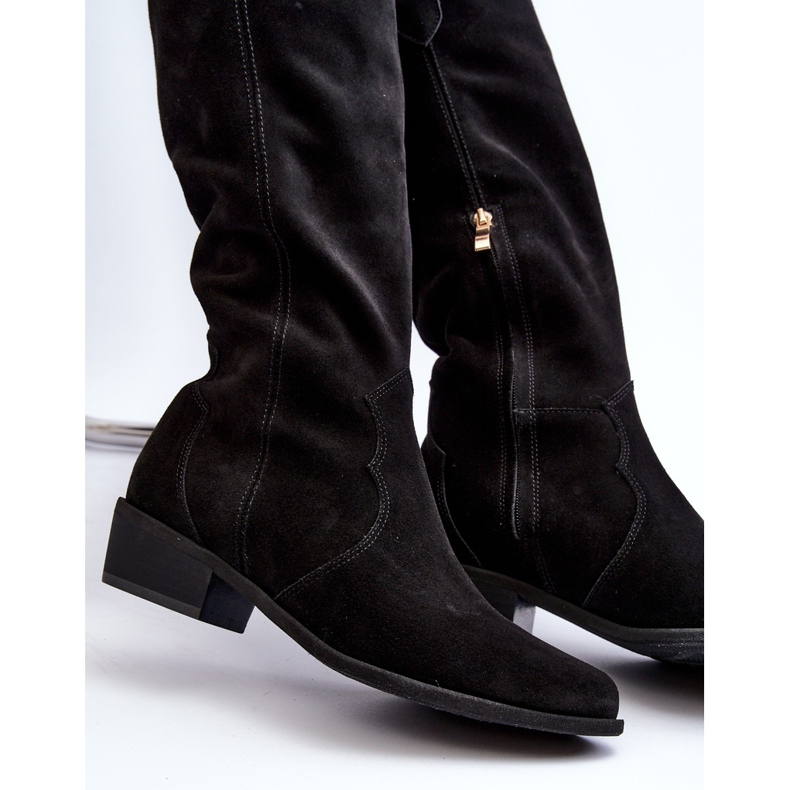 Zazoo 3427 Bottes de cowboy en daim pour femme Noir 2