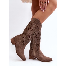 Zazoo 3403 Bottines ajourées à talons bas pour femme, beige foncé 6
