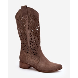 Zazoo 3403 Bottines ajourées à talons bas pour femme, beige foncé 4