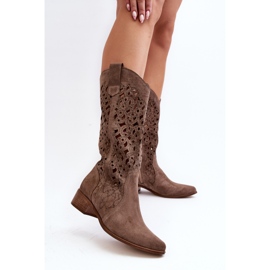 Zazoo 3403 Bottines ajourées à talons bas pour femme, beige foncé 7