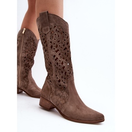Zazoo 3403 Bottines ajourées à talons bas pour femme, beige foncé 9