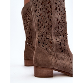 Zazoo 3403 Bottines ajourées à talons bas pour femme, beige foncé 3