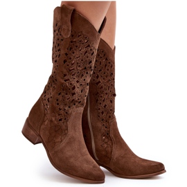 Zazoo 3403 Bottines Femme Ajourées Marron à Talons Bas brun 11