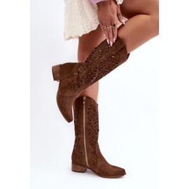 Zazoo 3403 Bottines Femme Ajourées Marron à Talons Bas brun 7