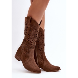 Zazoo 3403 Bottines Femme Ajourées Marron à Talons Bas brun 4