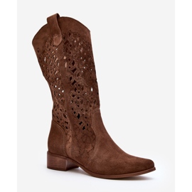 Zazoo 3403 Bottines Femme Ajourées Marron à Talons Bas brun 3