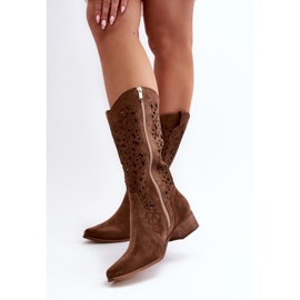 Zazoo 3403 Bottines Femme Ajourées Marron à Talons Bas brun 6
