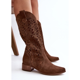 Zazoo 3403 Bottines Femme Ajourées Marron à Talons Bas brun 10