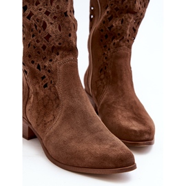 Zazoo 3403 Bottines Femme Ajourées Marron à Talons Bas brun 1
