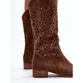 Zazoo 3403 Bottines Femme Ajourées Marron à Talons Bas brun 2