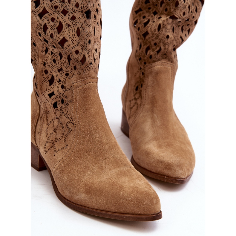 Zazoo 3403 Bottines ajourées à talons bas pour femme, Beige 1 Zazoo 3403 Bottines ajourées à talons bas pour femme, Beige 1
