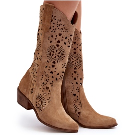 Zazoo Bottines Mi-Mollet Ajourées En Daim 3396 Beige 7