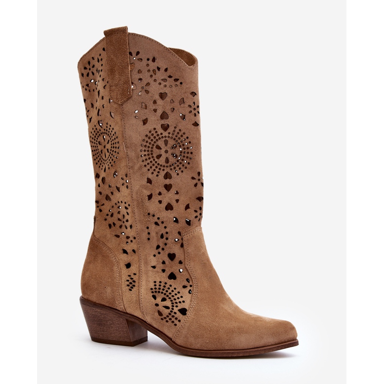 Zazoo Bottines Mi-Mollet Ajourées En Daim 3396 Beige 1