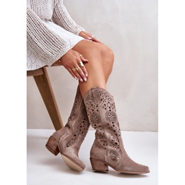 Zazoo Bottines Mi-Mollet Ajourées En Daim 3396 Beige Foncé 1