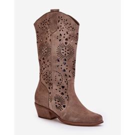 Zazoo Bottines Mi-Mollet Ajourées En Daim 3396 Beige Foncé 3