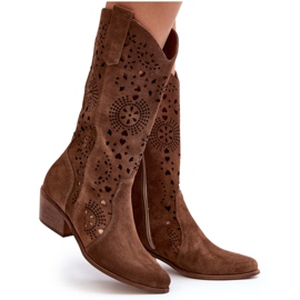 Zazoo Bottines Mi-Mollet Ajourées En Daim 3396 Marron brun 11