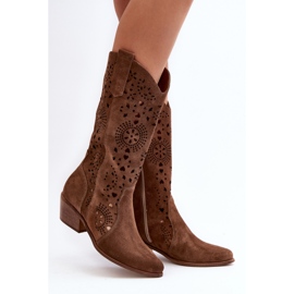 Zazoo Bottines Mi-Mollet Ajourées En Daim 3396 Marron brun 4