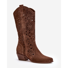 Zazoo Bottines Mi-Mollet Ajourées En Daim 3396 Marron brun 3