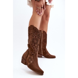 Zazoo Bottines Mi-Mollet Ajourées En Daim 3396 Marron brun 6